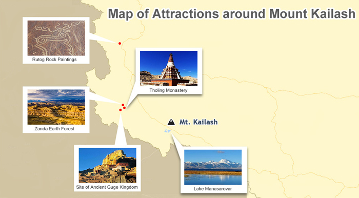 Map of Attractions around Mount Kailash