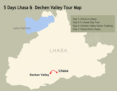 5 Days Lhasa and Dechen Valley Tour Map