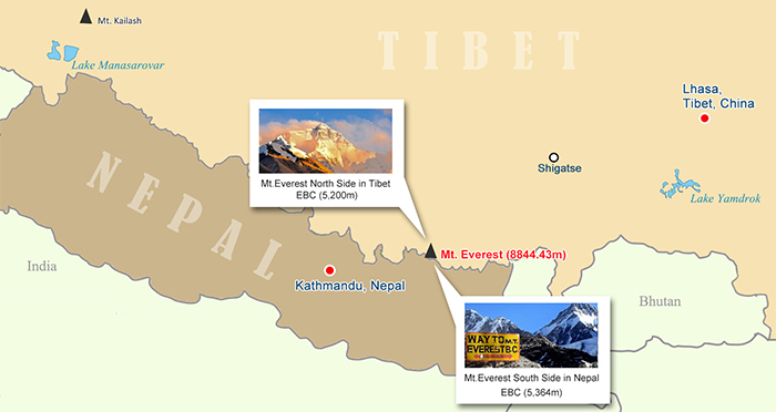 Mount Everest in Tibet and Nepal